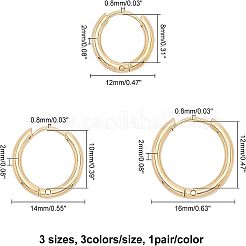 304ステンレススチールフープピアス  手動研磨ハギーイヤリング  ミックスカラー  12ゲージ  12~16x2mm  ピン：0.8mm（±0.1mm）  内径：8~12mm  9のペア/箱&nbsp;EJEW-CA0001-02