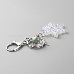 レーザースノーフレーク樹脂ペンダントキーホルダー  合金クラスプ付  女性のためのキー車の財布バッグ荷物チャームギフト  雪  110mm&nbsp;KEYC-WH0021-45P-04
