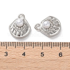 ラックメッキ合金ペンダント  ラインストーンとABS模造真珠付き  シェルチャーム  プラチナ  15x13x6mm  穴：2mm&nbsp;FIND-M038-06P