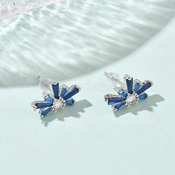 花火模様の真鍮マイクロパヴェキュービックジルコニアスタッドピアス（女性用）  プラチナ  10x16mm&nbsp;EJEW-F404-02P