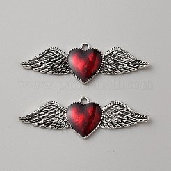 合金エナメルチャーム  ゴシックスタイルのハートと翼のチャーム  アンティークシルバー  18x54x3mm  穴：2mm&nbsp;FIND-WH0156-43D