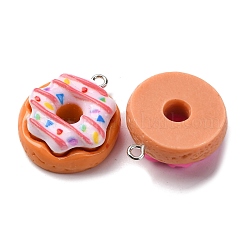 不透明樹脂ペンダント  模造食品  ドーナツ  プラチナ鉄ループ付き  ミックスカラー  25.5~28.5x22.5~23x10~10.5mm  穴：2mm&nbsp;CRES-D309-02P