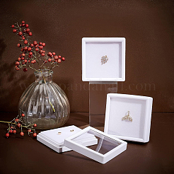 プラスチックジュエリーセットボックス  ネックレス＆イヤリング＆リング用  内部のスポンジ  正方形  ホワイト  7x7x2cm&nbsp;LS-OBOX-BC0001-06A