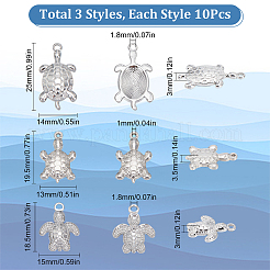 30個3スタイルのステンレススチールペンダント  カメ  ステンレス鋼色  18.5~25x13~15x3~3.5mm  穴：1~1.8mm  10個/スタイル&nbsp;STAS-SC0004-58