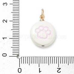 合金エナメルチャーム  足跡チャーム付きフラットラウンド  ゴールドカラー  ホワイト  18x13x7mm  穴：4mm&nbsp;AL-CBA68FA-04G