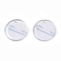 透明樹脂ペンダント  グリッターパウダー付き  ピン付きフラットラウンド  空色  24.5x2.5~3mm  穴：1.4mm&nbsp;RESI-N030-005B