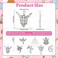 45pcs9スタイルチベットスタイルアロイペンダント  エンジェルチャーム  アンティークシルバー  13~25.4x8~19x1~3.5mm  穴：1~2mm  5個/スタイル&nbsp;FIND-YW0012-17