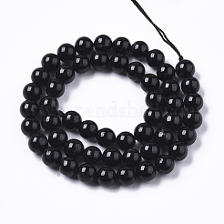 天然石ブラックトルマリンビーズ連売り  ラウンド  グレードAB  8mm  穴：1mm  約52個/連  15.55インチ（39.5cm）&nbsp;G-R465-01