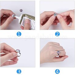 DIYリング作りキット  調節可能な304ステンレススチール製指輪部品付き  透明なガラスのカボションとボックスコンテナ  フラットラウンド  ステンレス鋼色  8.2x8.2x2.7cm  60個/箱&nbsp;DIY-UN0001-07P