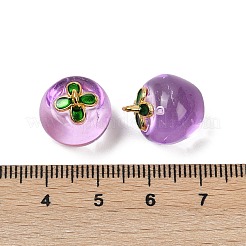 透明なガラスのリンゴのペンダント  エナメル  焼き付け塗料  ミディアム蘭  15.5x14x14mm  穴：1.2mm&nbsp;DGLA-E004-16F