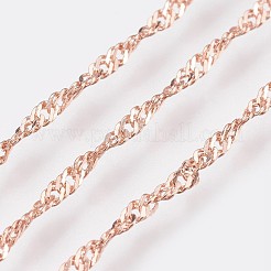 長めのメッキ真鍮のチェーンネックレス  カニカン付き  ニッケルフリー  ローズゴールド本金メッキ  18.1インチ（46cm）  1.5mm&nbsp;X-NJEW-K112-11RG-NF