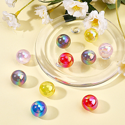 UVメッキ不透明アクリルビーズ30個。  虹色の  ラウンド  ミックスカラー  16x15.5mm  穴：2.5mm&nbsp;OACR-PH0004-83