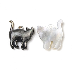 天然石ブラックリップシェルペンダント  猫のチャーム  16x13.5x2mm  穴：1.2mm&nbsp;SSHEL-H068-05