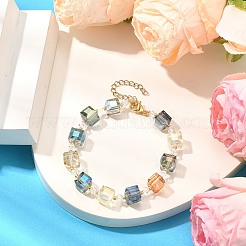 女性用電気メッキガラスビーズストレッチブレスレット  カラフル  7-1/8~7-1/2インチ（18~19cm）&nbsp;BJEW-JB11213-03