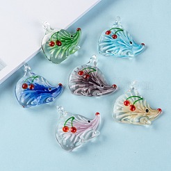 手作りランプワークガラスペンダント  インナーフラワー  ハリネズミ  ミックスカラー  38x43x13mm  穴：6x4mm  12個/箱&nbsp;LAMP-R106-M4-B