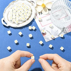手作りプリント陶器ビーズ  a～zの文字  正方形  8x8x8mm  26個/セット&nbsp;PORC-CJZ0002-001A