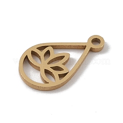 304ステンレススチールチャーム  レーザー切断  蓮のチャームが付いた涙型  ゴールドカラー  13x7x1mm  穴：1mm&nbsp;STAS-B062-04G