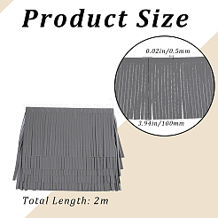 2mの合成皮革フリンジトリミング  両面レザータッセルトリム  衣装の装飾  濃いグレー  100x0.5mm&nbsp;DIY-GF0008-48A