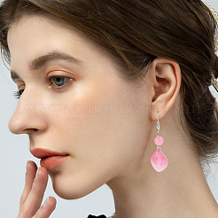 140個7スタイルの透明スプレー塗装ガラスチャーム  花びら  ショッキングピンク  13~21.5x8~20x3~8mm  穴：1~1.4mm  20個/スタイル&nbsp;GLAA-PA0001-29