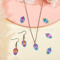 ステンレスペンダント201個  砂糖の頭蓋骨  メキシコの死者の祝日  虹色  18x10.5x1mm  穴：1.6mm  10個/箱&nbsp;STAS-SZ0001-81