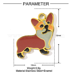 304ステンレススチールエナメルペンダント  犬のチャーム  イオンプレーティング（ip）  18KGP本金メッキ  インディアンレッド  13x12mm&nbsp;STAS-OY001-49G