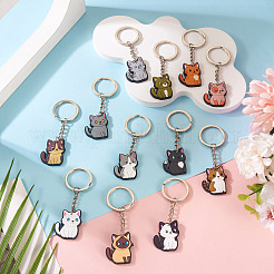 猫の形をしたPVCペンダントキーホルダー12個（12色）  合金キーホルダー付き  プラチナ  ミックスカラー  80~84mm  1pc /カラー&nbsp;KEYC-TA0001-57