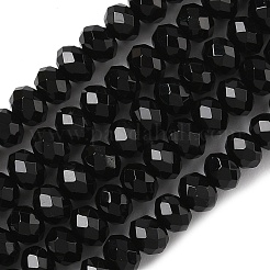 天然ブラックオニキスビーズ連売り  ロンデル  多面カット  染め＆加熱  5.5~6.5x4.5mm  穴：1mm  約91~94個/連  15.35''（39cm）〜15.43''（39.2cm）&nbsp;G-D344-A19-02