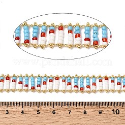 手作りのガラスシードビーズチェーン  本物の18K金メッキ真鍮チェーン付き  ハンダ付け  カラフル  13x2.5mm&nbsp;CHC-K017-02G