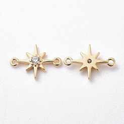真鍮製マイクロパヴェキュービックジルコニアコネクター  長持ちメッキ  スター  ニッケルフリー  18KGP本金メッキ  11.5x8.5x1.8mm  穴：0.8mm&nbsp;X-ZIRC-F081-20G