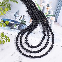 天然溶岩岩ビーズ連売り  ラウンド  ブラック  6mm  穴：0.8mm  約60~62個/連  15.5インチ&nbsp;G-OC0001-38-6mm