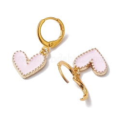 ハート合金エナメルダングルイヤリング  女性用真鍮フレンチフックピアス  ゴールドカラー  27x13mm&nbsp;EJEW-JE05821
