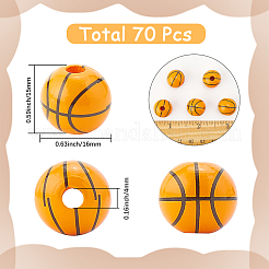 70個塗装天然木ヨーロピアンビーズ  大穴ビーズ  バスケットボール  オレンジ  16x15mm  穴：4mm&nbsp;WOOD-SC0002-09