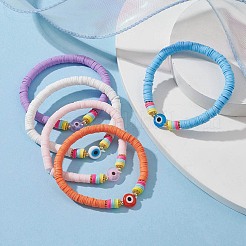 ポリマークレイヘイシサーファーストレッチブレスレット  ナザールボンジュウのランプワークのブレスレット  ミックスカラー  内径：2-1/4インチ（5.6cm）&nbsp;BJEW-JB09641