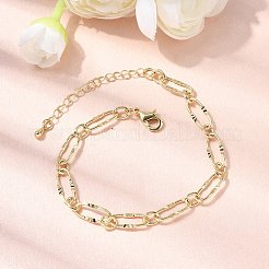 女性用真鍮ペーパークリップチェーンブレスレット  ラックめっき  鉛フリー＆カドミウムフリー  長持ちメッキ  18KGP本金メッキ  7-1/2インチ（18.9cm）&nbsp;BJEW-A065-09G