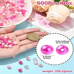 DIYピンクシリーズのネックレス＆ブレスレット作りキット  600個の不透明＆透明＆abカラー＆ストライプアクリル＆樹脂ラウンドビーズが含まれています  ピンク  8mm  穴：2mm&nbsp;DIY-CJ0001-76