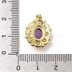 天然石アメジストペンダント  ラックメッキ 金色調 真鍮 楕円形チャーム  長持ちメッキ  18x14x6mm  穴：3.5x3mm&nbsp;G-K381-01G-10