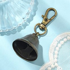 鉄の鐘のペンダントの飾り  合金製回転爪留め具、バックパックのキーチェーン装飾用チャーム  アンティークブロンズ  60mm&nbsp;HJEW-JM02426