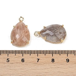 天然サンストーンのファセットペンダント  ラックメッキ真鍮ティアドロップチャーム  ゴールドカラー  22x13x6mm  穴：1.6mm&nbsp;G-K347-05G-08
