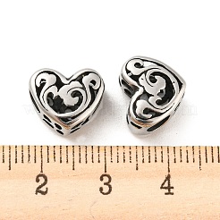 316サージカルステンレスビーズ  ハート  アンティークシルバー  10x12x6.5mm  穴：4mm&nbsp;STAS-Q304-05AS