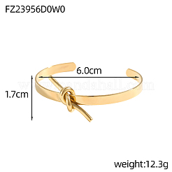 304ステンレススチール製カフバングル  結び目  イオンプレーティング（ip）  14KGP本金メッキ  内径：2-3/8インチ（6cm）&nbsp;STAS-OY006-76G