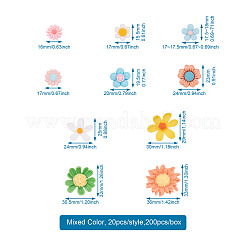 200個10スタイルの不透明樹脂カボション  花  ミックスカラー  20個/スタイル&nbsp;RESI-CD0001-09