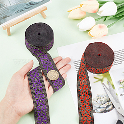 エスニックスタイルの刺繍ポリエステルリボン2色2本  ジャカードリボン  チロリアンリボン  服飾材料  花柄  ミックスカラー  1-1/4インチ（33mm）  約7.66ヤード（7m）/ pc  1pc /カラー&nbsp;OCOR-PH0003-91