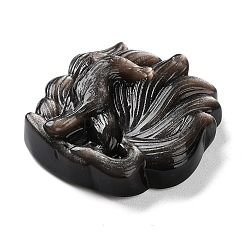 天然銀の光沢のある黒曜石の彫刻ペンダント  九尾の狐チャーム  34x32x10mm  穴：1.4mm&nbsp;G-G098-07