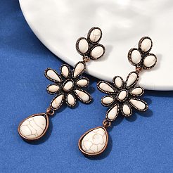 合金合成ターコイズダングルスタッドピアス  ティアドロップの花  赤銅鉱  81.5x31mm&nbsp;EJEW-U053-06R