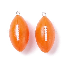 樹脂樹脂ペンダント  プラチナトーンのアイアンループ付き  人工ラグビー  オレンジ  30x15x14mm  穴：2mm&nbsp;RESI-M024-01