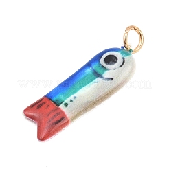真鍮チャーム  プリントされた魚のチャーム  ゴールドカラー  カラフル  31x10x5mm  穴：4.5mm&nbsp;KK-B183-02G