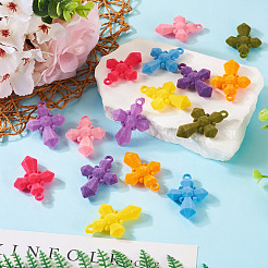 16 個 8 色の植毛樹脂ペンダント  宗教クロスチャーム  ミックスカラー  44.5x32.5x9mm  穴：3.5mm  2個/カラー&nbsp;RESI-TA0002-77