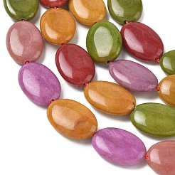 天然石マレーシアジェイドビーズ連売り  染め  フラットオーバル  ミックスカラー  18x13x5mm  穴：1mm  約10~11個/連  7.28''~7.87''（18.5~20センチメートル）&nbsp;G-K292-C15-13X18MM-1