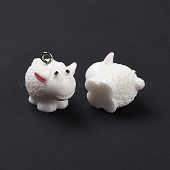 不透明樹脂ペンダント  プラチナトーンの鉄ループ付き  羊のチャーム  ホワイト  18x21.5x14mm  穴：2mm&nbsp;RESI-D057-14P