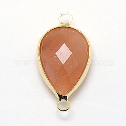 ゴールデントーン真鍮ガラスティアドロップリンクコネクター  砂茶色  21x11x5mm  穴：2mm&nbsp;GLAA-J010A-HF28-G